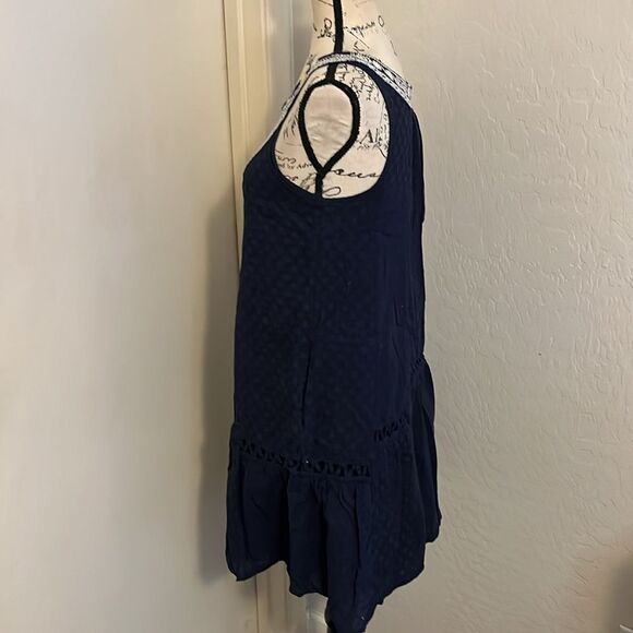 Anthropologie Maeve Tisa Blue Boho Embroidered Pullover Swing Dress Cottagecore - Picture 7 of 14